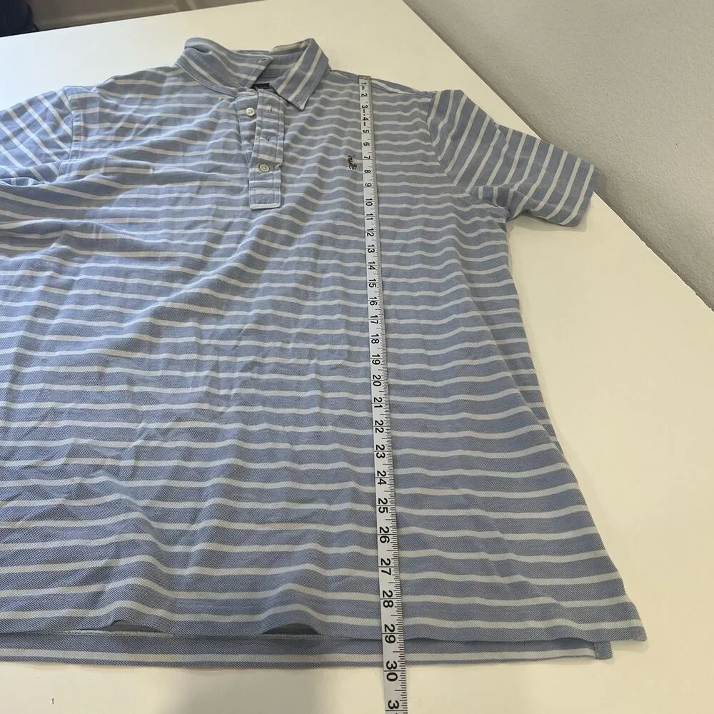 Ralph Lauren Knit Oxford Polo Shirt Mens White Blue Striped Pony Logo Large